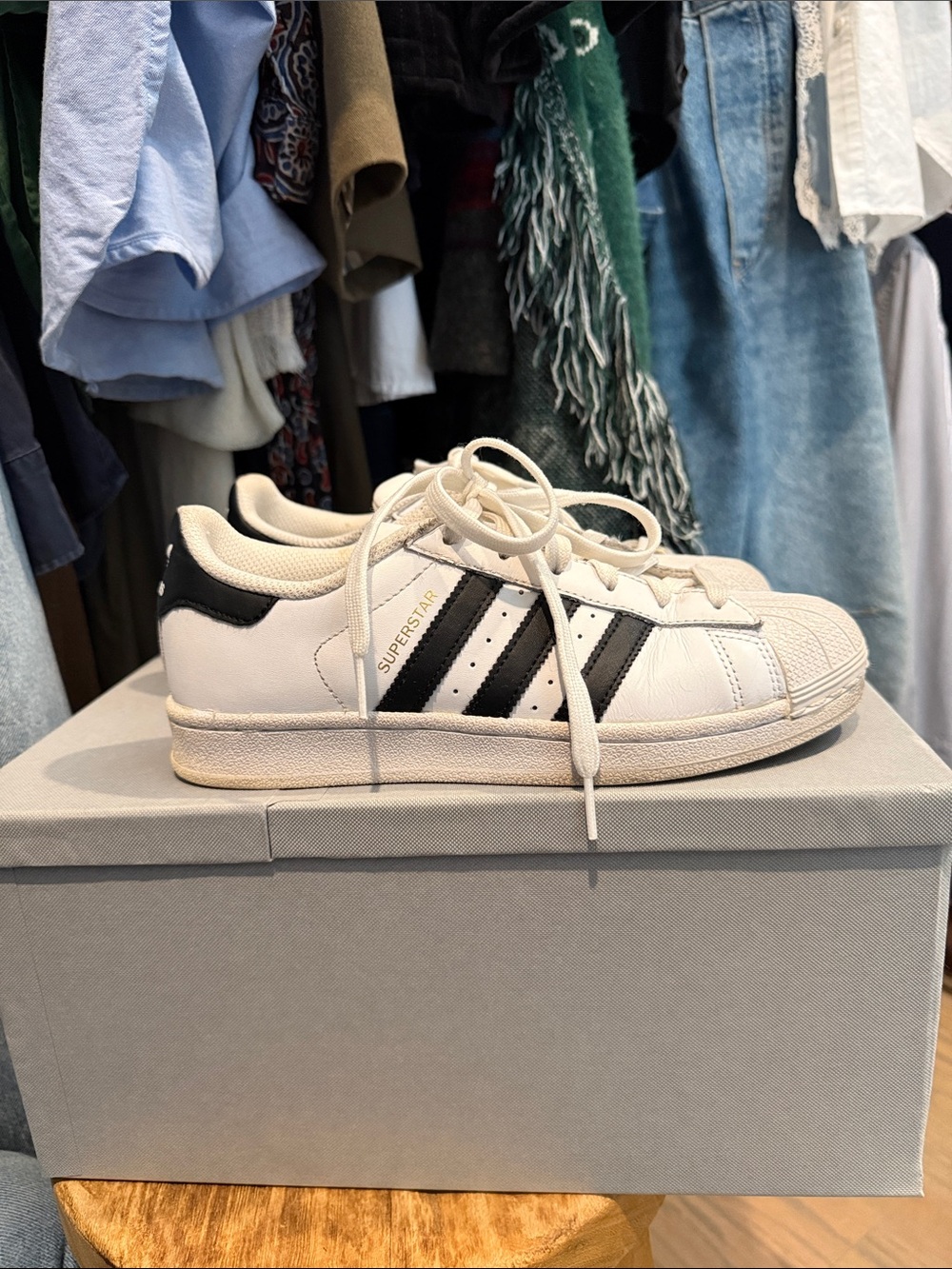 adidas White and Black Superstar Low-Top Sneakers